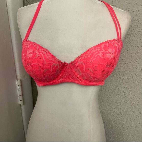 PINK Victoria Secret Lace Push-up Bra  34D Cozy Comfyl Cottagecore Coquette Girl - Picture 1 of 4